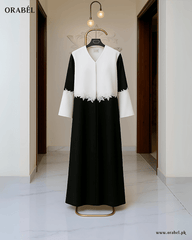 Black & White Embroidered Abaya